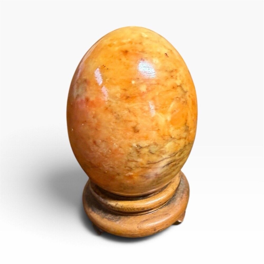 Vtg Italian Alabaster Stone Egg Hand Carved Polished Butterscotch NO STAND
